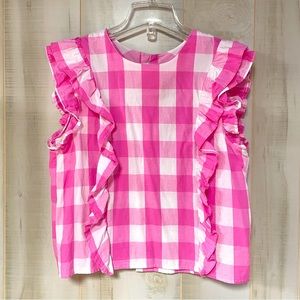 Love Is All Pink White Cotton Ruffle Front Blouse Sz S